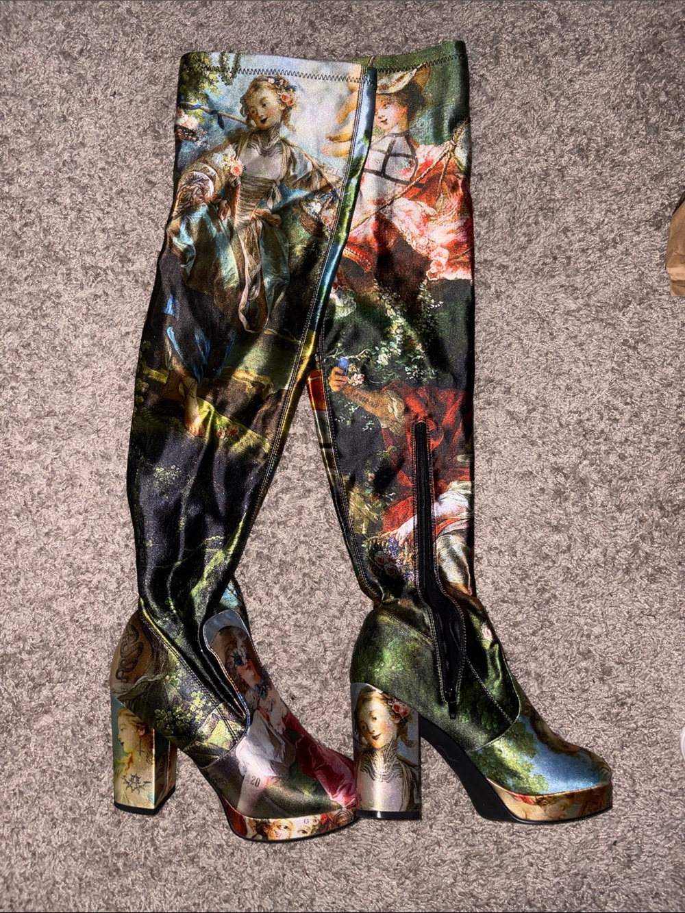 Dolls Kill Multicolor Baroque Print Over-the-Knee Platform Boots